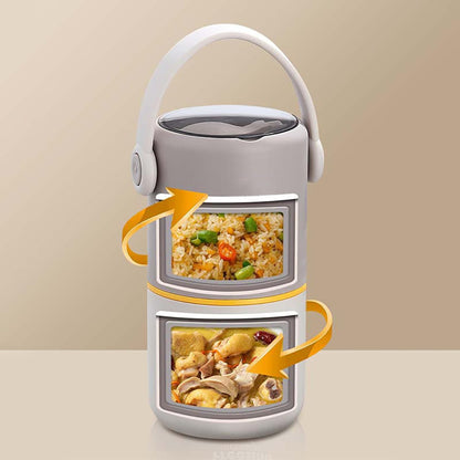 Double Layer Stainless Steel Lunch Pot 820ml with Foldable Spoon | 530ml + 290ml Insulated Food Container for School, Office & Travel