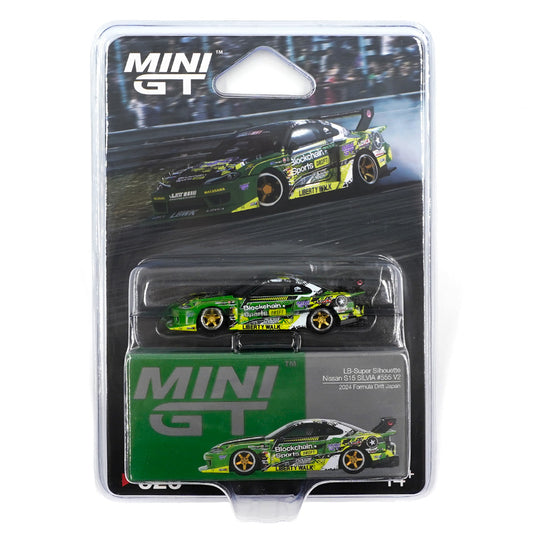 Mini GT 1:64 BLISTER Pack Nissan LB-Super Silhouette S15 Silvia #555 V2 2024 Formula Drift Japan RHD – Diecast Scale Model Car Collectible