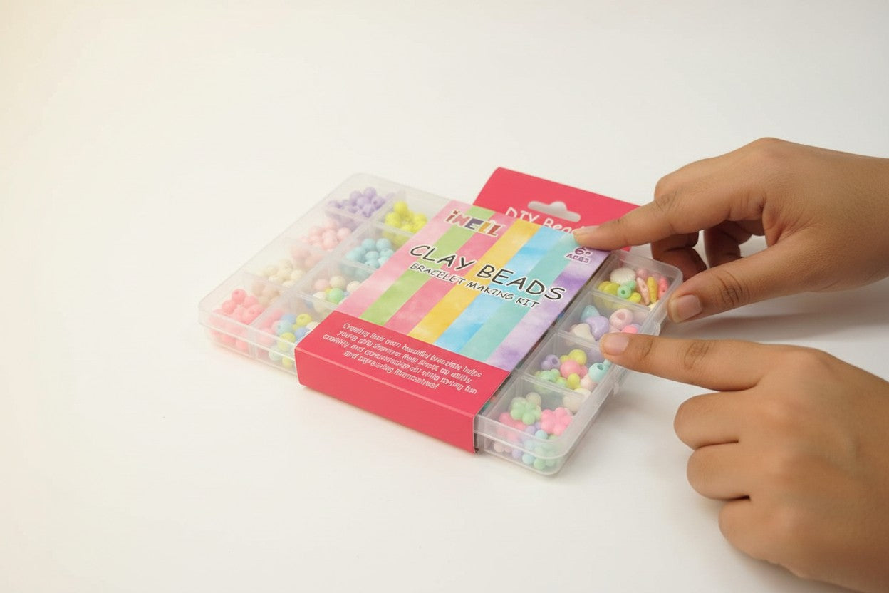 DIY Clay Beads Bracelet Making Kit for Kids | Colourful Beads Jewellery Making & Craft Set with Organizer Box | Creative Bracelet Making Kit for Kids 6+ Years