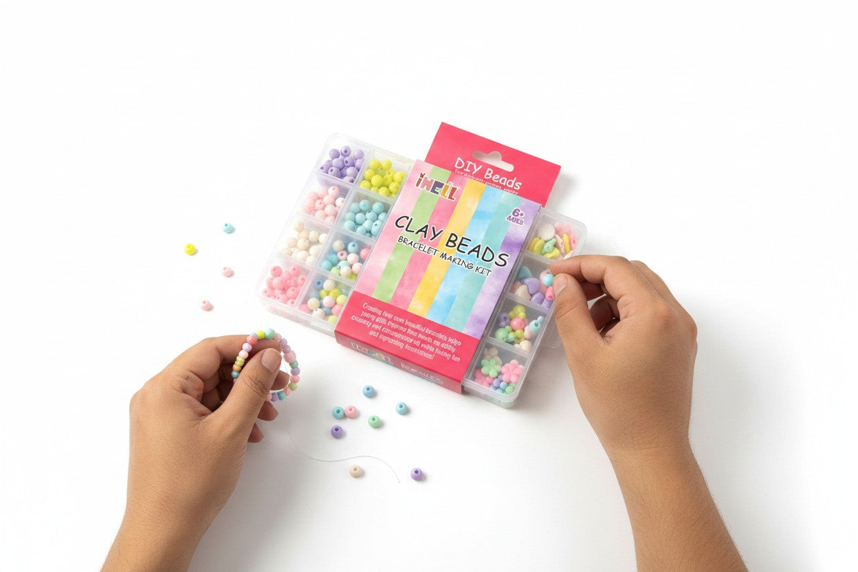 DIY Clay Beads Bracelet Making Kit for Kids | Colourful Beads Jewellery Making & Craft Set with Organizer Box | Creative Bracelet Making Kit for Kids 6+ Years