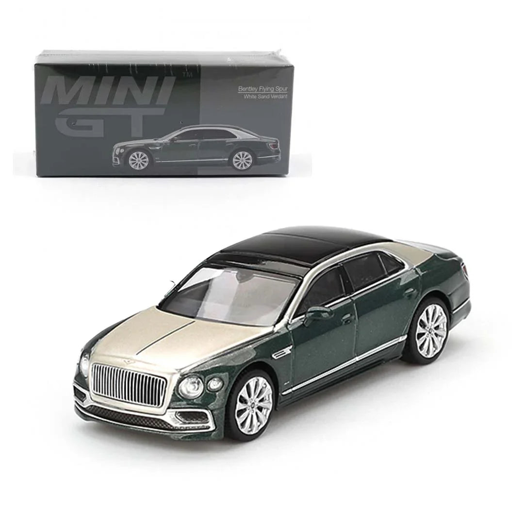 Mini GT 1/64 Bentley Flying Spur White Sand Verdant RHD Diecast Scale Model Car - Jaiman Toys