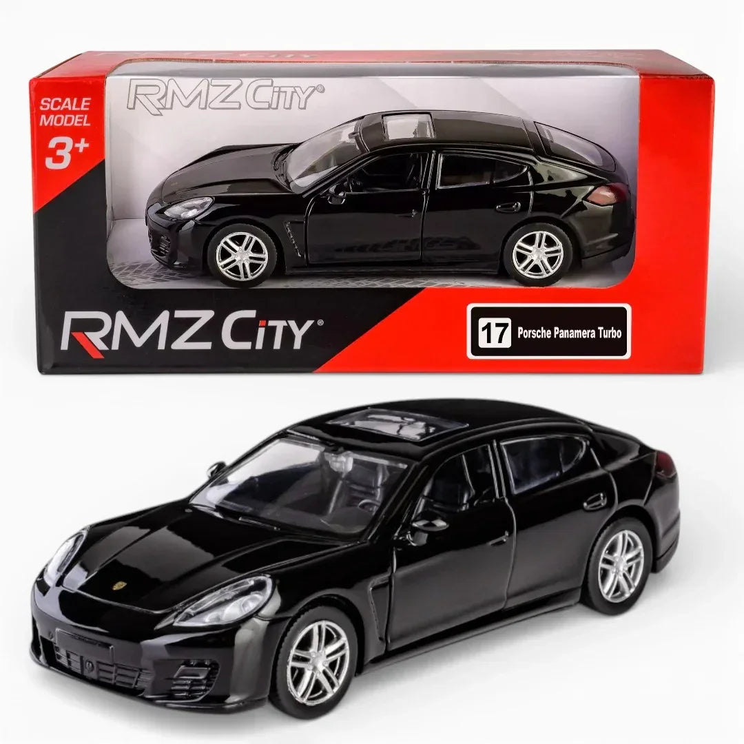 RMZ City Porsche Panamera Turbo 1:36 Die-Cast Car | Pull Back & Go | Openable Doors | Red / Black