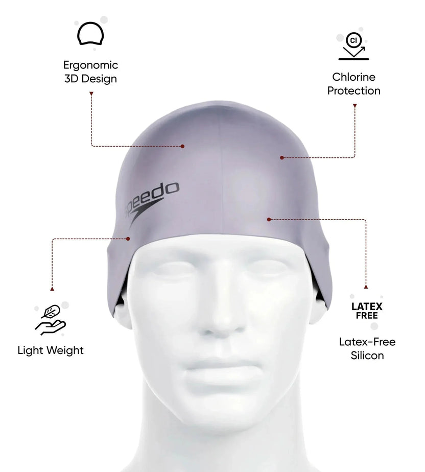 Speedo Unisex Moulded Silicone Swim Cap for Men and Women – Grey