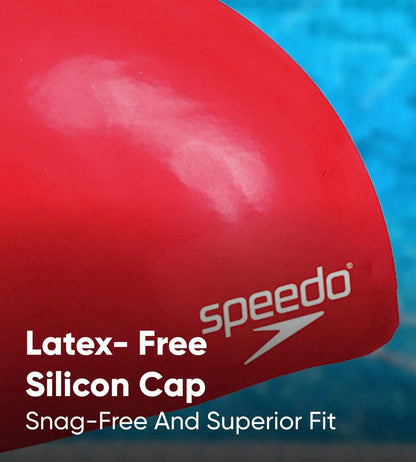Speedo Unisex Kids Moulded Silicone Swim Cap, Chlorine-Resistant Snag-Free Swimming Cap for Boys and Girls – Black
