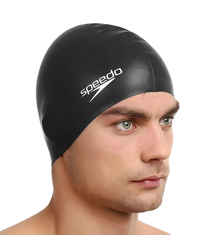Speedo Unisex Flat Silicone Swim Cap, Lightweight Latex-Free Snag-Free Swimming Cap for Men and Women – Black