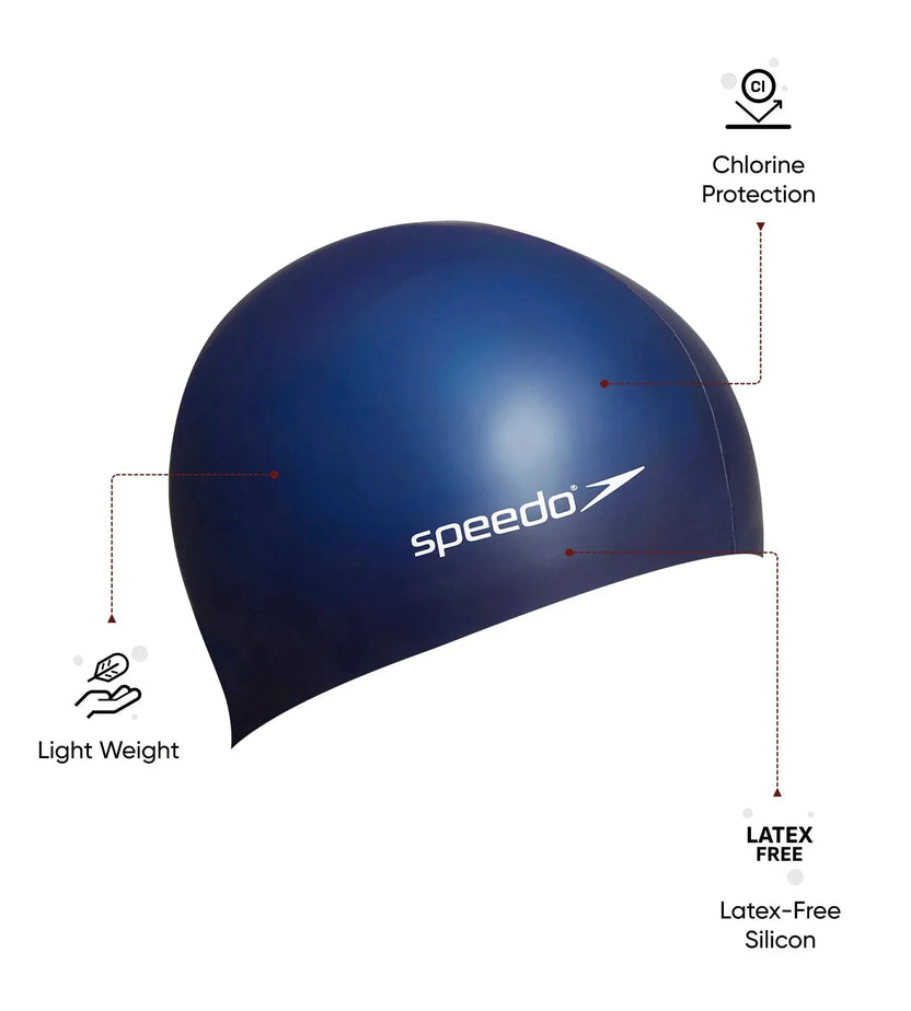 Speedo Unisex Flat Silicone Swim Cap, Lightweight Latex-Free Snag-Free Swimming Cap for Men and Women – Navy