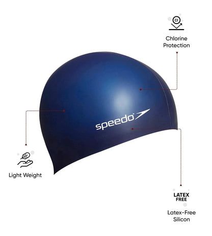 Speedo Unisex Flat Silicone Swim Cap, Lightweight Latex-Free Snag-Free Swimming Cap for Men and Women – Navy