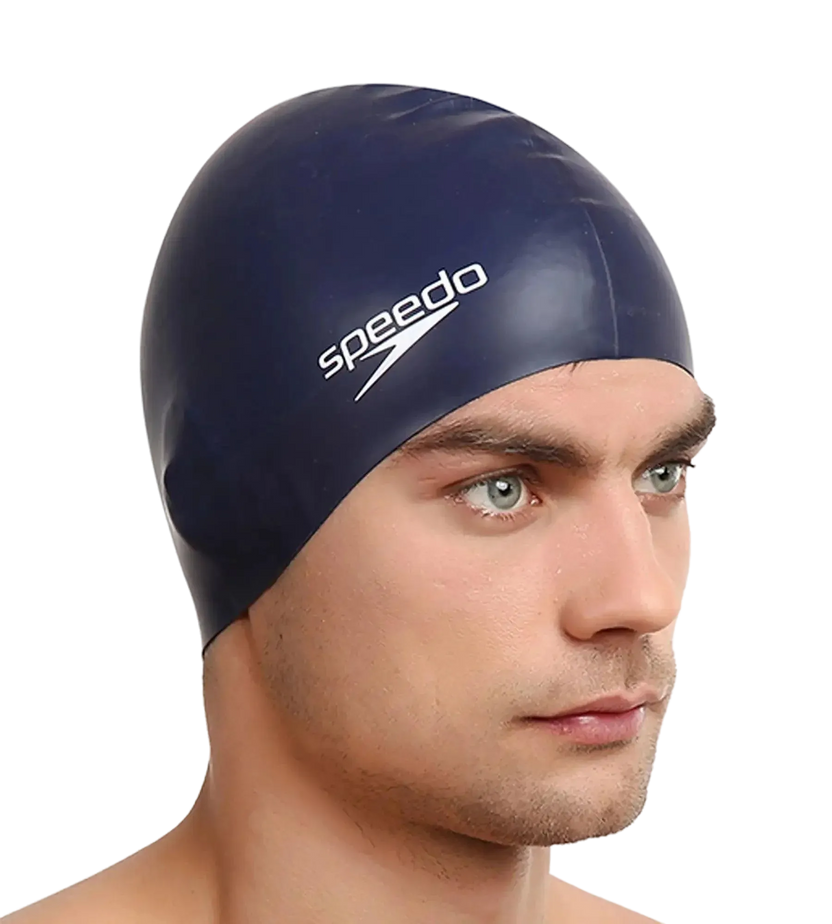Speedo Unisex Flat Silicone Swim Cap, Lightweight Latex-Free Snag-Free Swimming Cap for Men and Women – Navy