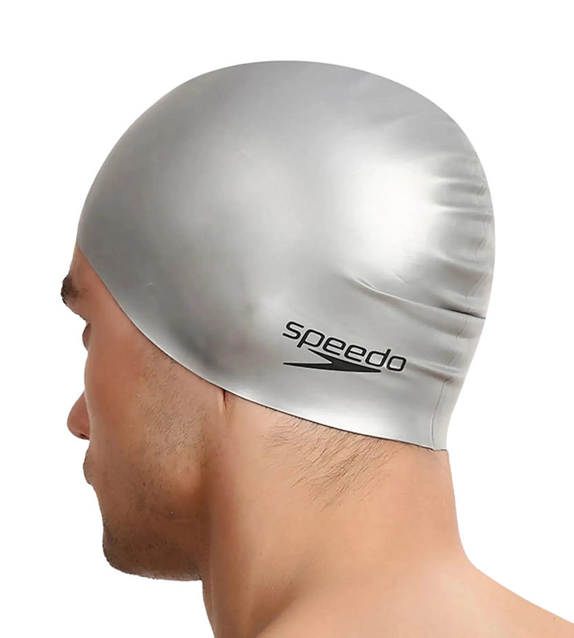 Speedo Unisex Flat Silicone Swim Cap, Lightweight Latex-Free Snag-Free Swimming Cap for Men and Women – Silver