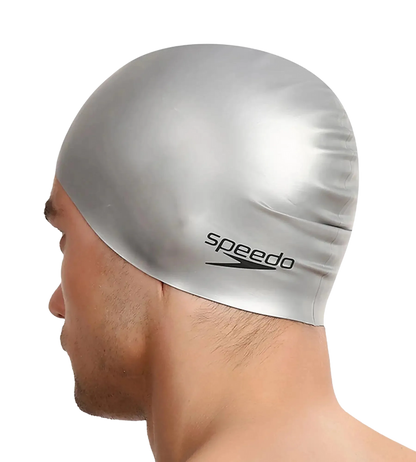 Speedo Unisex Flat Silicone Swim Cap, Lightweight Latex-Free Snag-Free Swimming Cap for Men and Women – Silver
