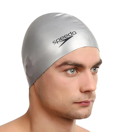Speedo Unisex Flat Silicone Swim Cap, Lightweight Latex-Free Snag-Free Swimming Cap for Men and Women – Silver