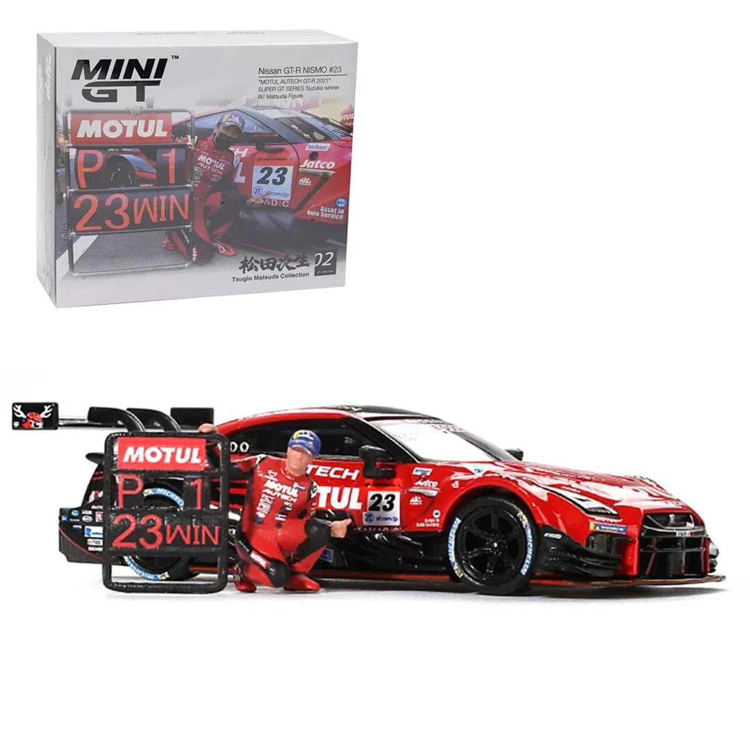 Mini GT 1/64 Nissan GT-R NISMO #23 MOTUL AUTECH GT-R 2021 SUPER GT SERIES Suzuka winner w/ Figure Tsugio Matsuda Collection No.2 - Jaiman Toys