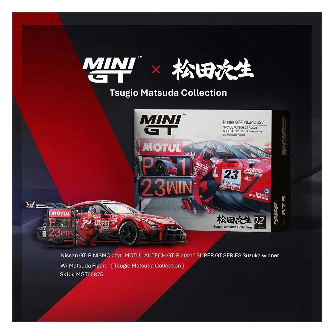 Mini GT 1/64 Nissan GT-R NISMO #23 MOTUL AUTECH GT-R 2021 SUPER GT SERIES Suzuka winner w/ Figure Tsugio Matsuda Collection No.2 - Jaiman Toys