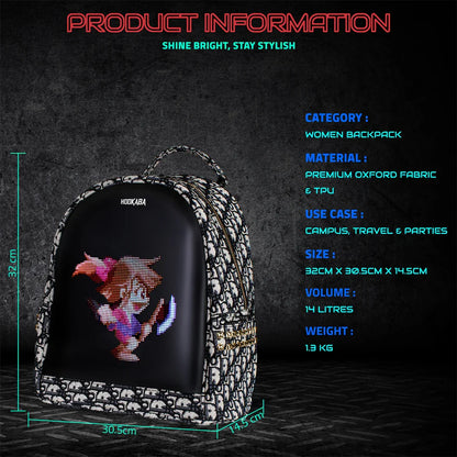 HOOKABA Dazz Roll Women’s LED Backpack – App-Controlled Pixel Display, Stylish Waterproof Bag (14L) - Gray - Jaiman Toys