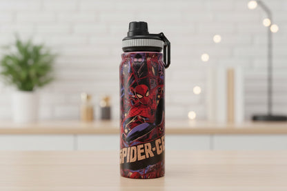 Spider-Man Comic Action 800ml Stainless Steel Water Bottle with Drinking Spout, Carry Handle & Removable Lid for Kids