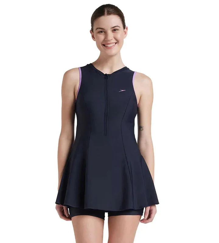 Speedo Women's Endurance 10 Closedback Swimdress With Boyleg - True Navy & Sweet Purple - Jaiman Toys