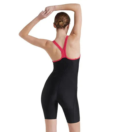 Speedo Women's Endurance 10 Essential Panel Racerback Legsuit Swimwear - Black & Raspberry Fill Size -38 - Jaiman Toys