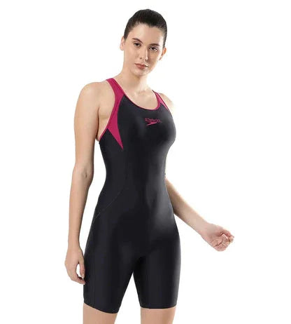 Speedo Women's Endurance 10 Essential Panel Racerback Legsuit Swimwear - Black & Raspberry Fill Size -38 - Jaiman Toys
