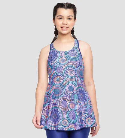 Speedo Girl's Endurance 10 Printed Racerback Swimdress with Boyleg – Ammonite & Soft Coral, UPF 40+ - Jaiman Toys