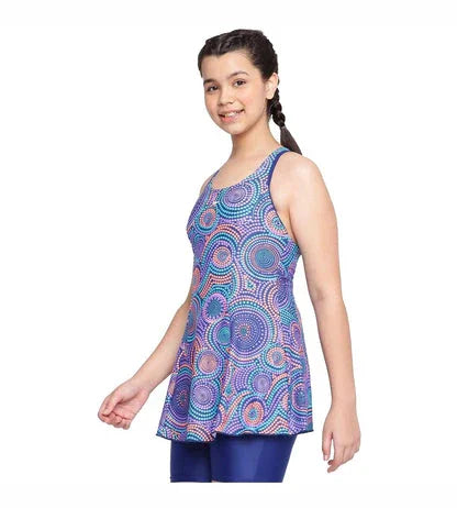 Speedo Girl's Endurance 10 Printed Racerback Swimdress with Boyleg – Ammonite & Soft Coral, UPF 40+ - Jaiman Toys
