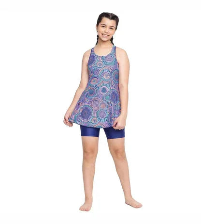 Speedo Girl's Endurance 10 Printed Racerback Swimdress with Boyleg – Ammonite & Soft Coral, UPF 40+ - Jaiman Toys
