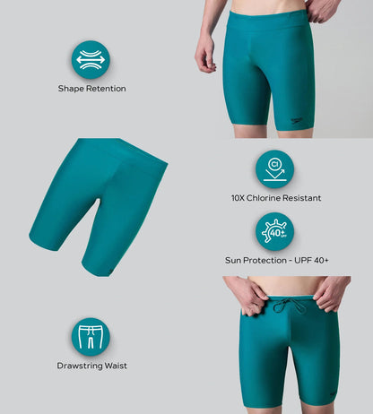 Speedo Essential Jammer Men’s Swimwear – Nordic Teal/T Navy | Chlorine Resistant Swimming Jammer with Shape Retention & UPF 40+ Protection