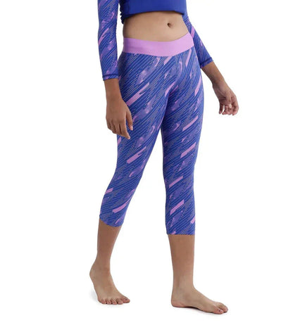 Speedo Girl's Endurance 10 Hyperboom Printed Capri – Sweet Purple & True Cobalt, Size for 10 Year Girl | Chlorine Resistant & UPF 40+ Sun Protection - Jaiman Toys