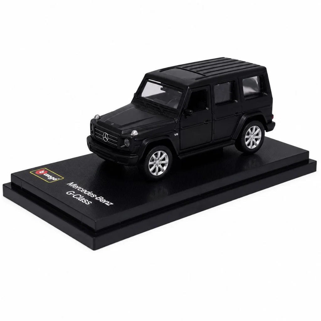 Bburago 1:64 Mercedes-Benz G-Class V8 Die-Cast Collectible Model | Metal Miniature Luxury SUV with Display Stand – Matt Black, Ages 14+
