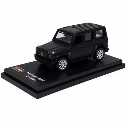 Bburago 1:64 Mercedes-Benz G-Class V8 Die-Cast Collectible Model | Metal Miniature Luxury SUV with Display Stand – Matt Black, Ages 14+