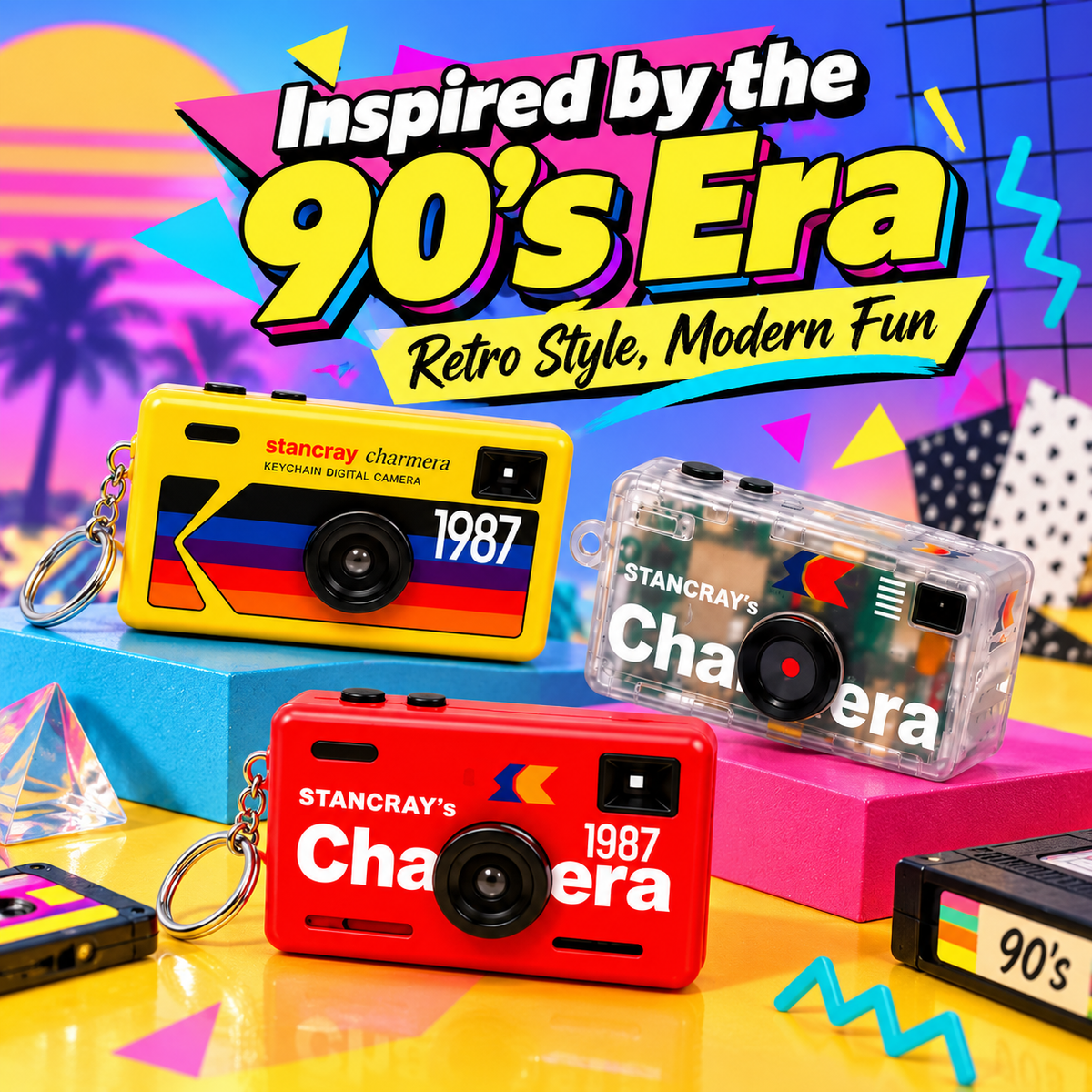 STANCRAY’s Charmera Keychain Digital Camera 1987 Retro 90s Style Mini Camera with 8GB SD Card – Blind Box, 1 Random Design