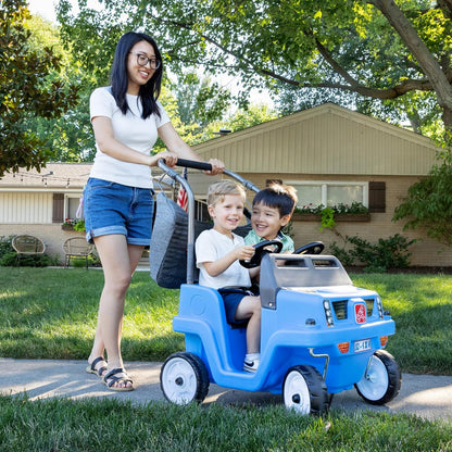 Step2 Side-by-Side Push Around SUV Ride-On Car for Kids | 2-Seater Push Car with Seat Belts, Dual Steering Wheels, Horns & Adjustable Canopy – Blue