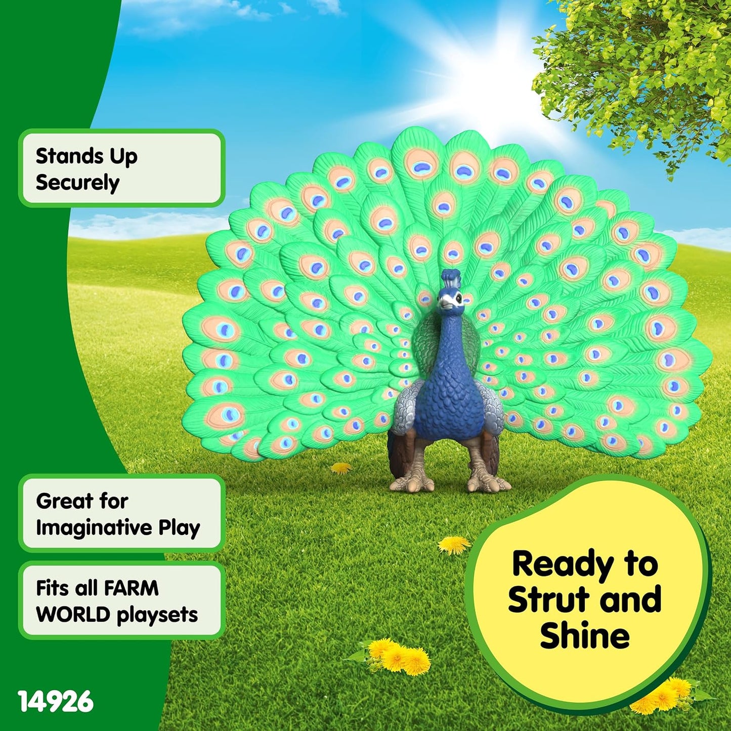 Schleich Farm World - Peacock Toy Figurine - Kids Ages 3+ | 14926 | Farm Animal Figurine, Realistic Animal Toys, Barn Toy for Kids 3+, Screen-Free Imaginative Pretend Play, Montessori