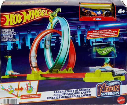 Hot Wheels Neon Speeders Laser Slamway – Tri-Color Track & 1 Car! - Jaiman Toys
