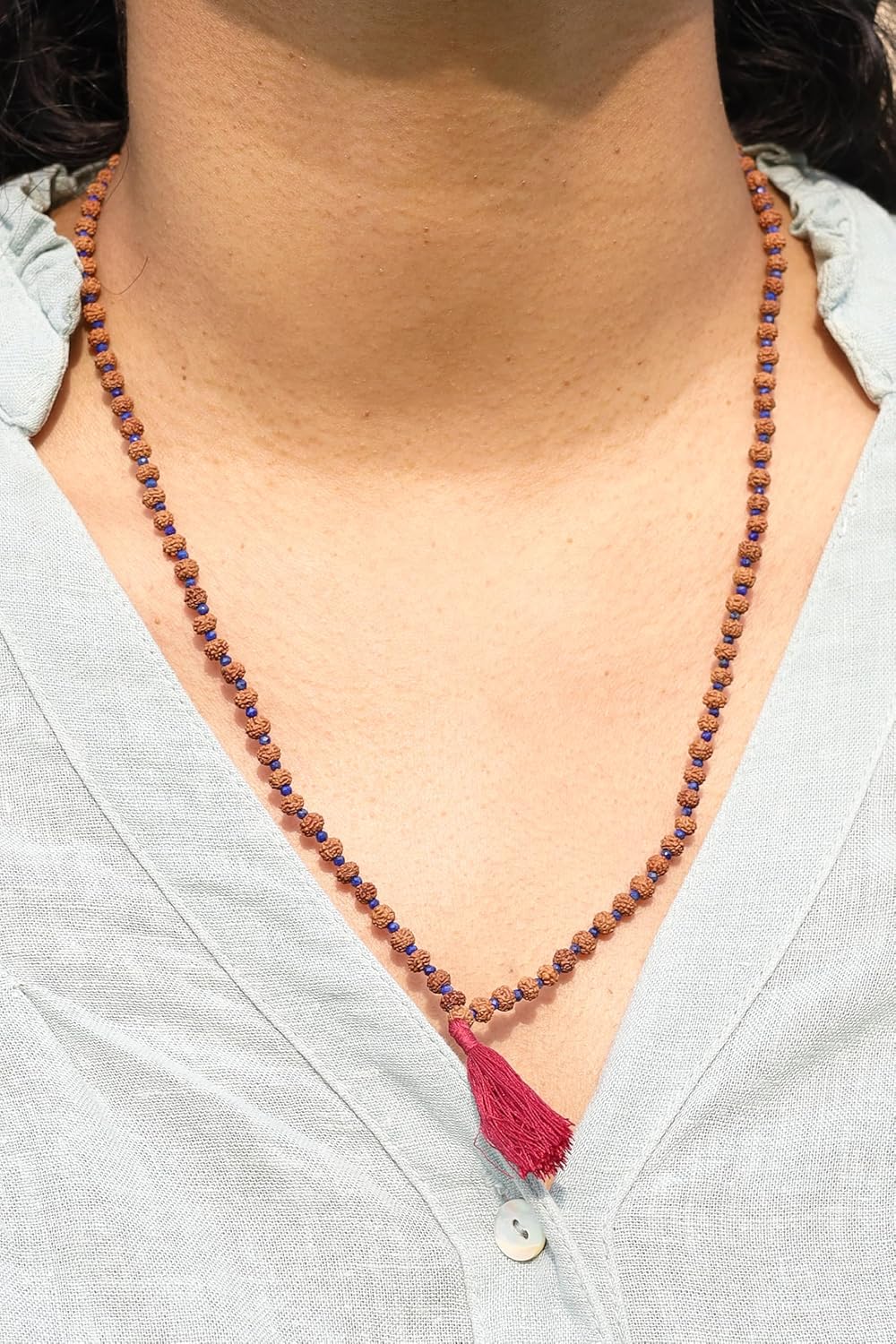 Maha Mala Lapis Lazuli & Rudraksha 108 Beads Mala – 3.5mm Rudraksha + 2mm Lapis | Handmade in India