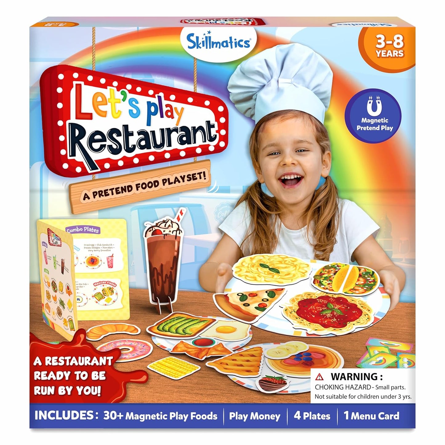 Skillmatics Pretend Play Playset - Restaurant Playset, 30+ Magnetic Food Items for Child's Play, Restaurant Toys, Back-to-School Kitchen Accessories, Gifts for Kids, Toddlers, Ages 3, 4, 5, 6, 7, 8