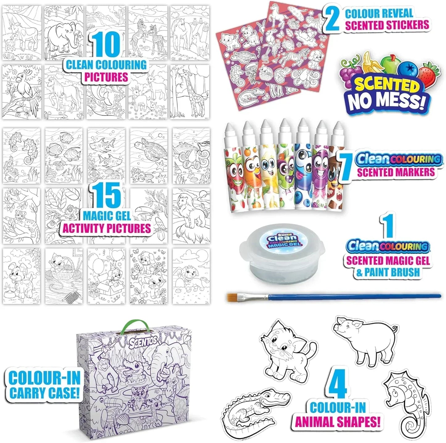 Scentos Clean Colouring Markers Creatures Set Mess Free Scented Magic Gel Painting and Markers - Jaiman Toys