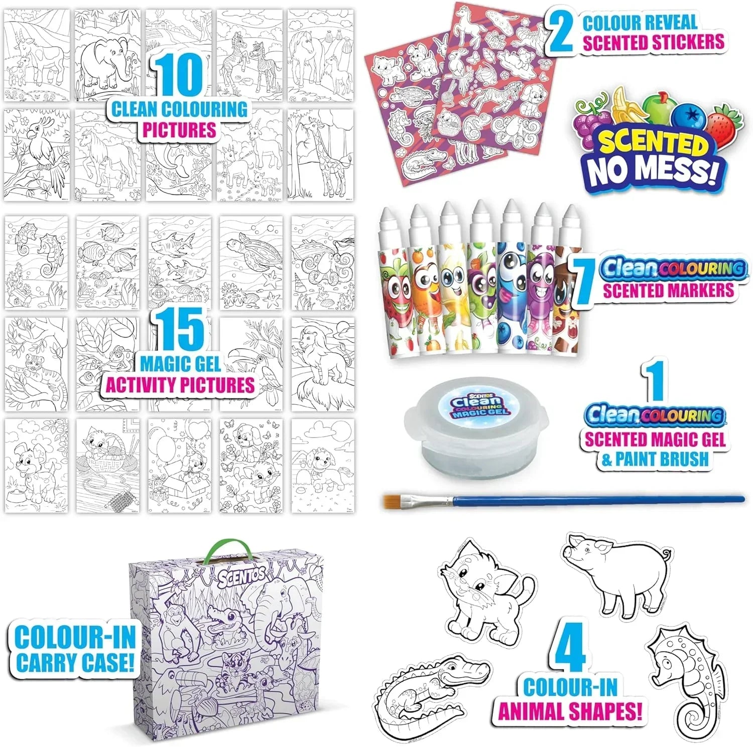 Scentos Clean Colouring Markers Creatures Set Mess Free Scented Magic Gel Painting and Markers - Jaiman Toys