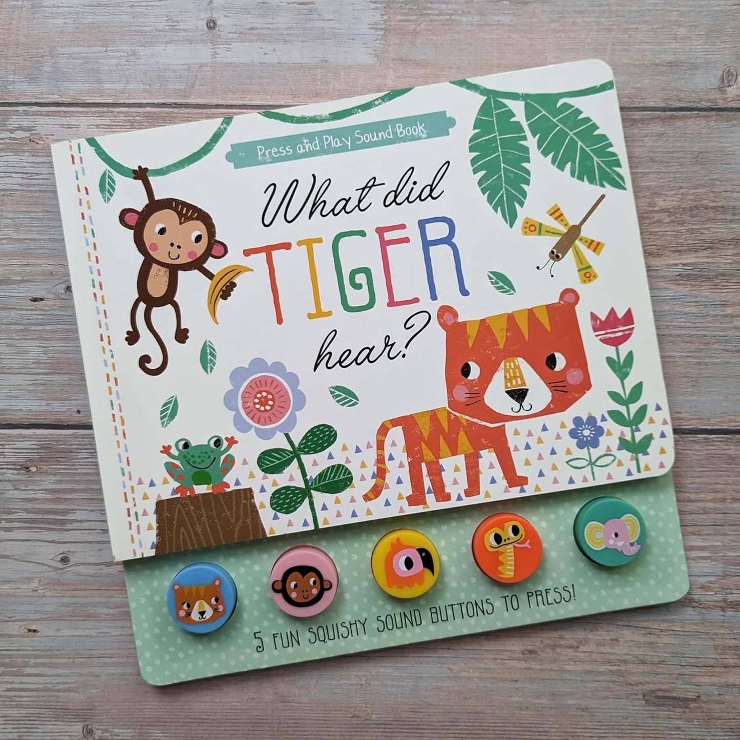 North Parade What Did Tiger Hear? Press & Play Animal Sound Book with 5 Squishy Sound Buttons