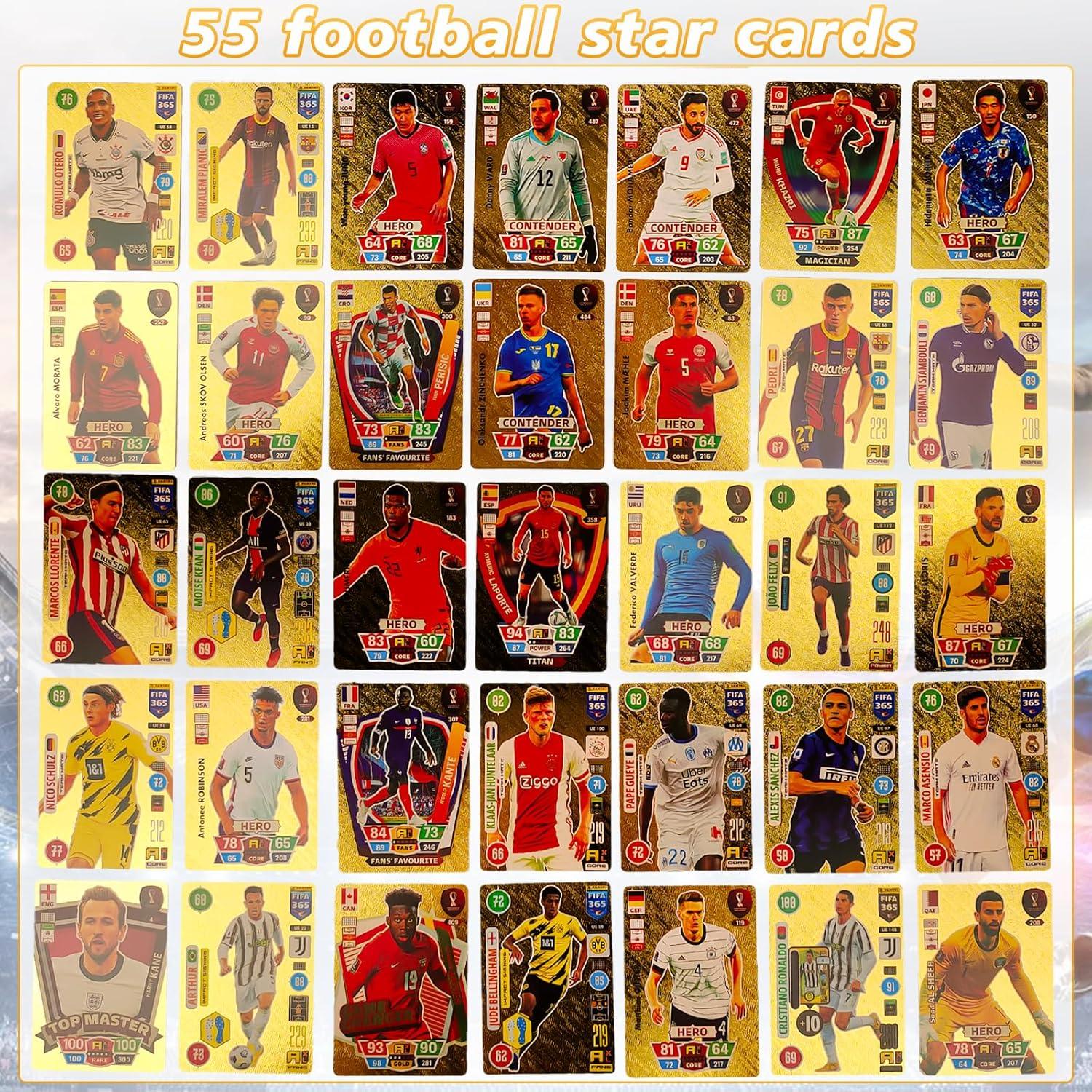 World Cup Football Star Card – 55-Piece Gold Football Trading Cards Set | UEFA Champions League Collector’s Edition for Kids & Fans - 1 Piece - Jaiman Toys