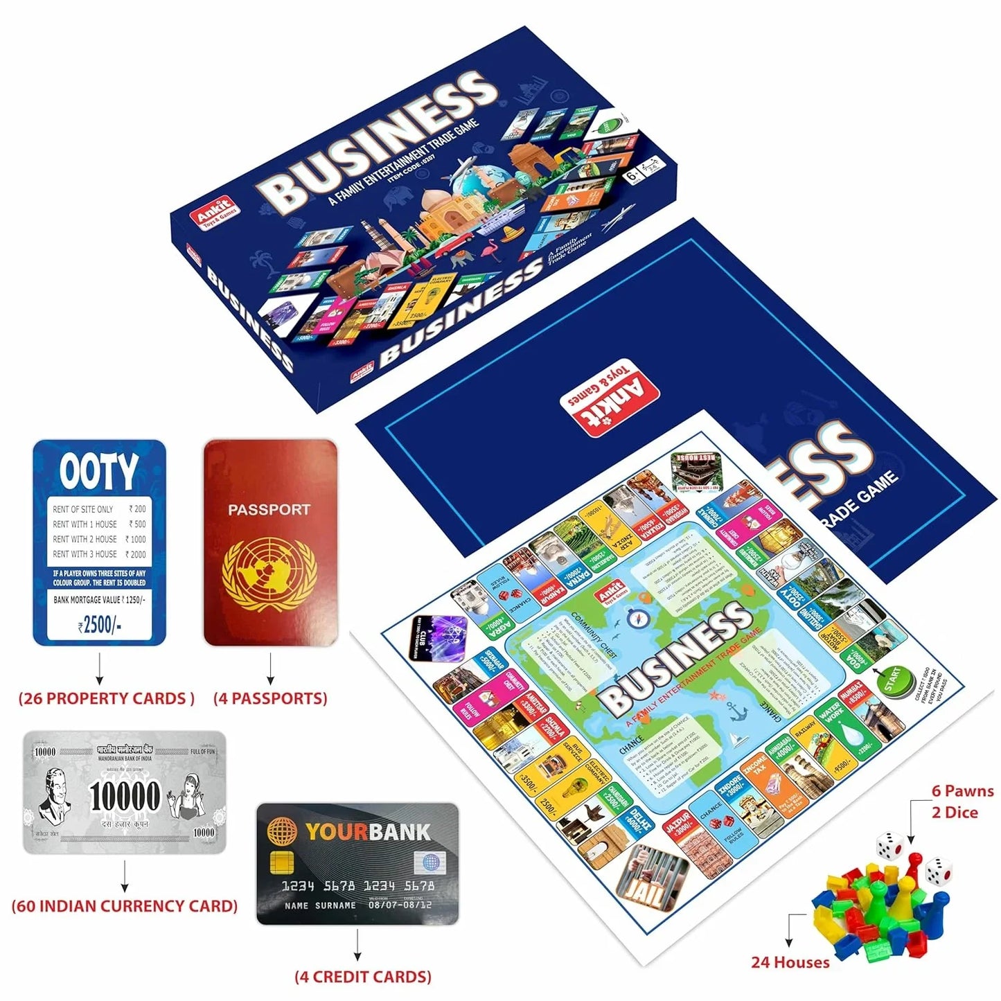 Ankit Toys Business Board Game – 38×38 cm Indian Real Estate Strategy Game for Kids & Families