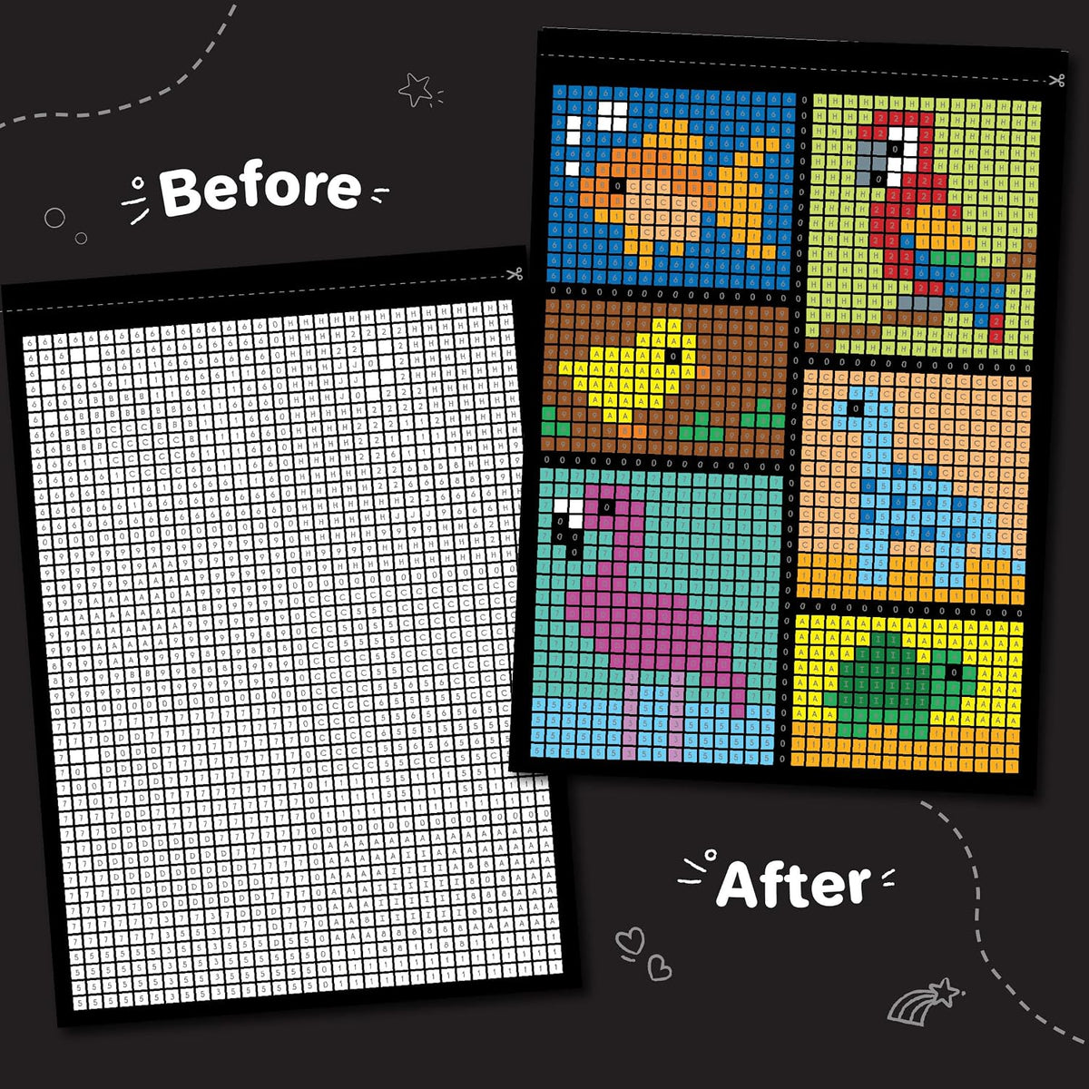 Imagimake Look What I Made! Mystery Mosaic Patterns Paint by Numbers Art Kit with 30 Designs & 20 Colour Pens – Creative Activity Set for Kids Ages 6+