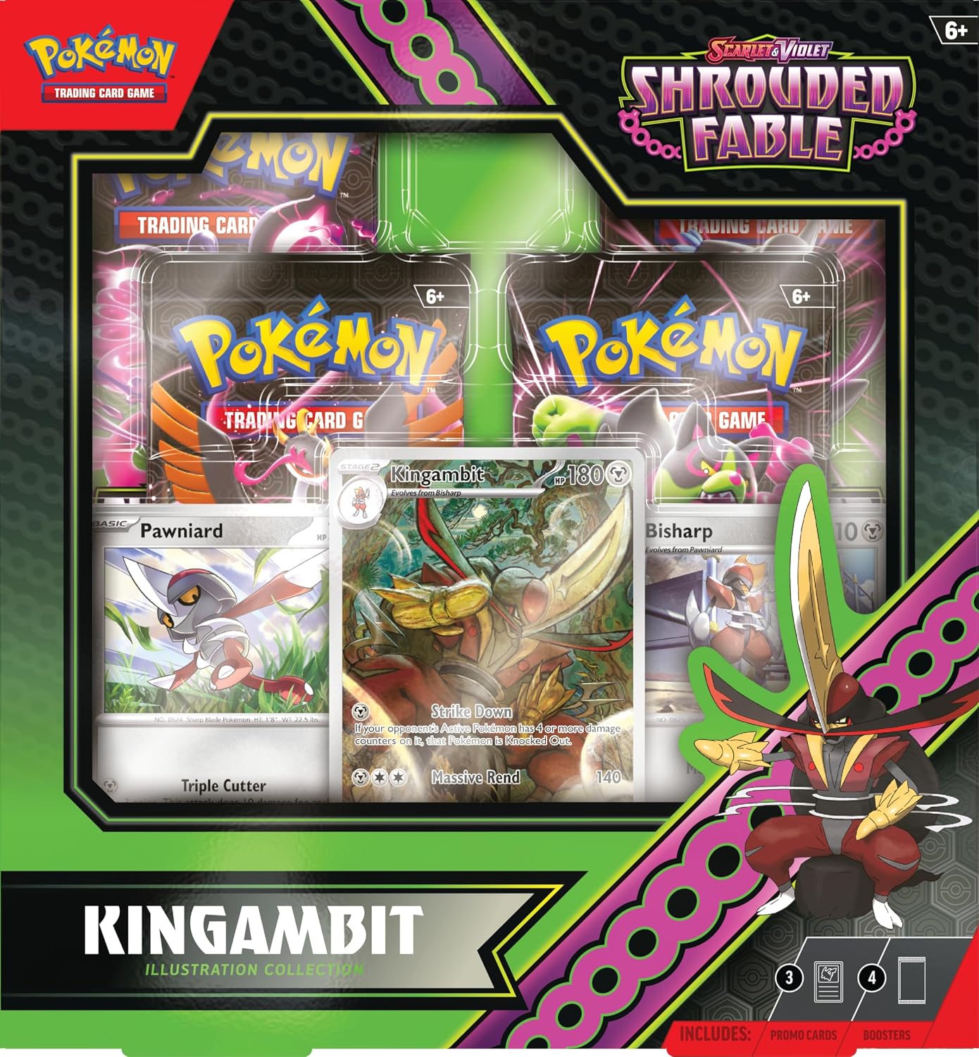 Pokémon TCG Scarlet & Violet Shrouded Fable Kingambit Illustration Collection | 3 Promo Cards + 4 Booster Packs