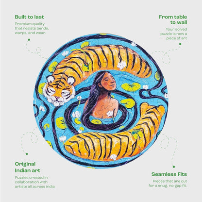Jigsaw Nation 100 Piece Circle Puzzle – Endangered Circle of Life by Annada Menon | Artistic Circular Jigsaw Puzzle for Kids & Adults