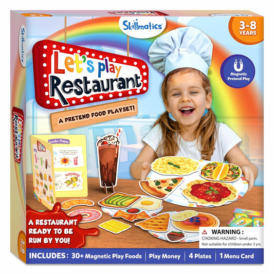 Skillmatics Pretend Play Playset - Restaurant Playset, 30+ Magnetic Food Items for Child's Play, Restaurant Toys, Back-to-School Kitchen Accessories, Gifts for Kids, Toddlers, Ages 3, 4, 5, 6, 7, 8