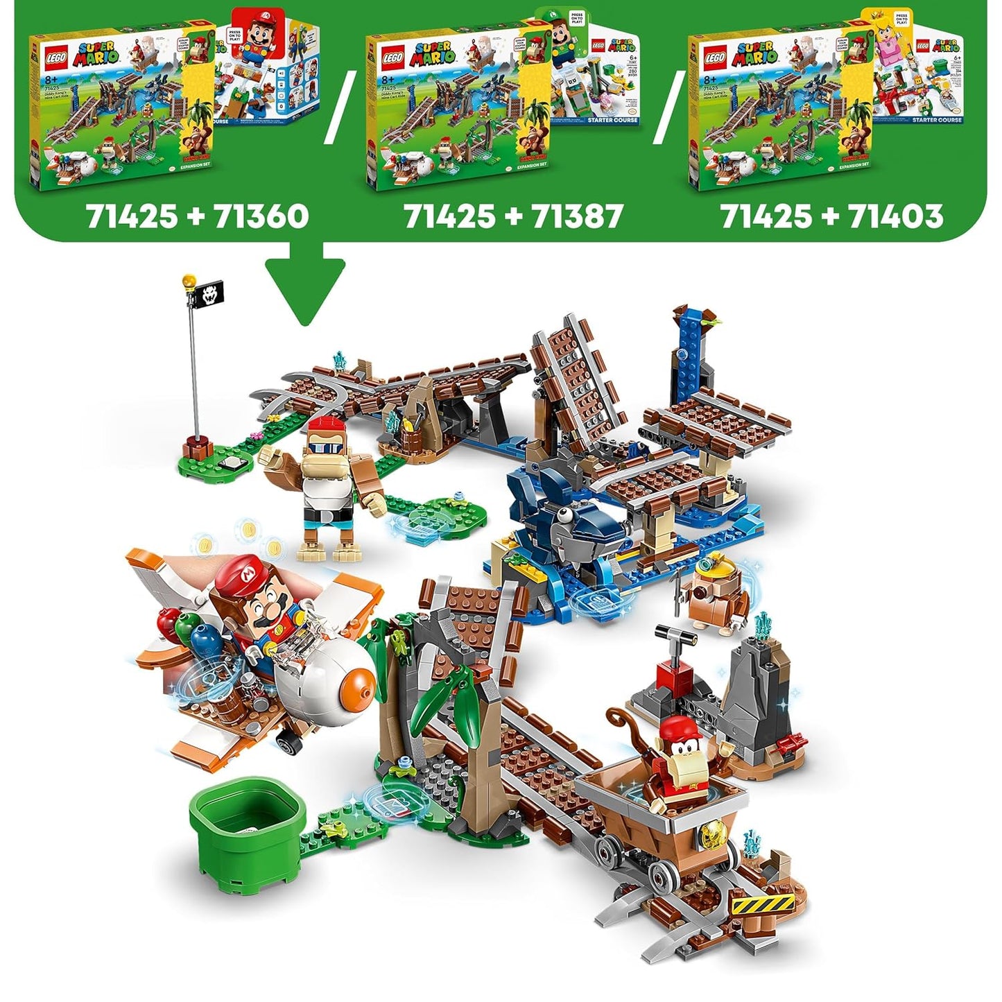 LEGO Super Mario Diddy Kong's Mine Cart Ride Expansion Set 71425, Collectible Building Toy with Brick Built Funky Kong Figure, Super Mario Gift Set for Kids Ages 8-10 to Combine with a Starter Course