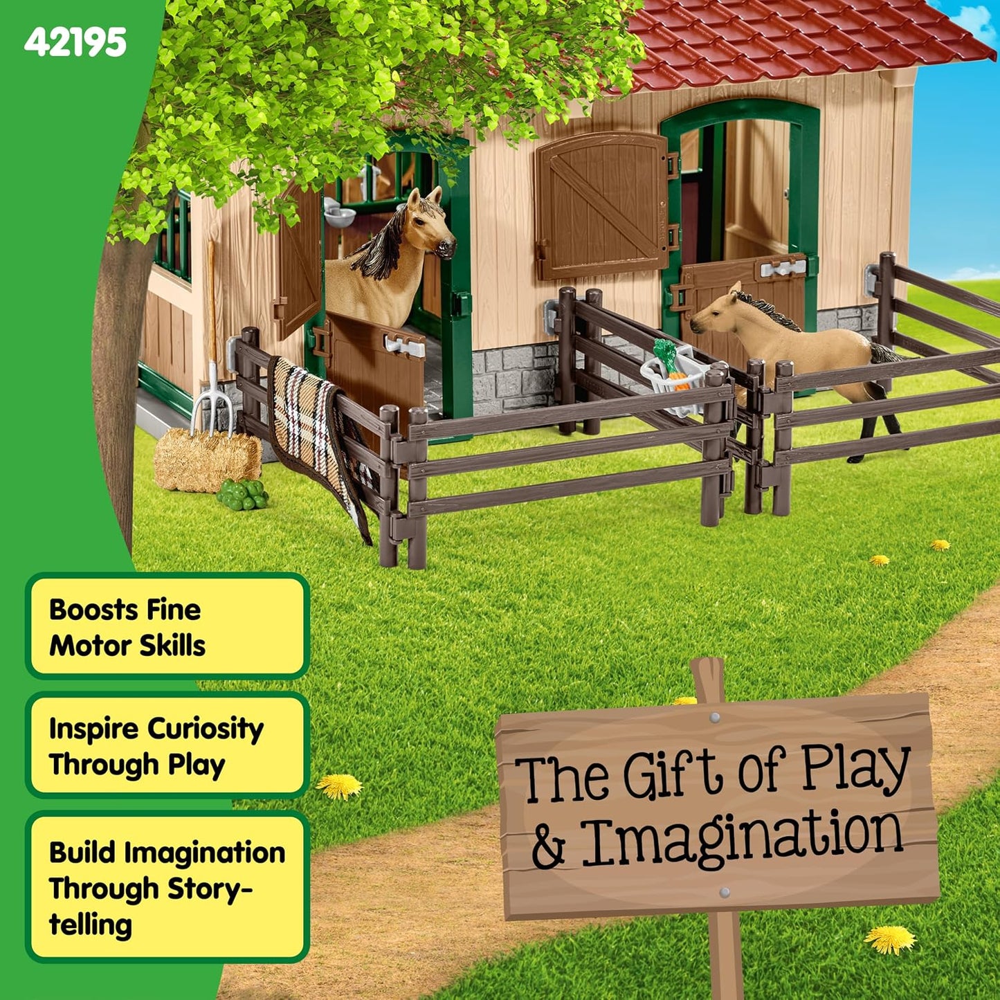 Schleich Farm World - 43PC Stable Playset with Horse Figurines -  Kids 3+ | 42195 | Farm Animal Figurine, Realistic Animal Toys, Barn Toy for Kids 3+, Montessori