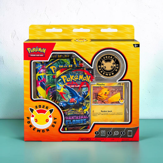 Pokemon TCG Pokemon Day 2026 Collection – Pikachu | Stamped Foil Promo Card + 30th Anniversary Coin + 3 Booster Packs