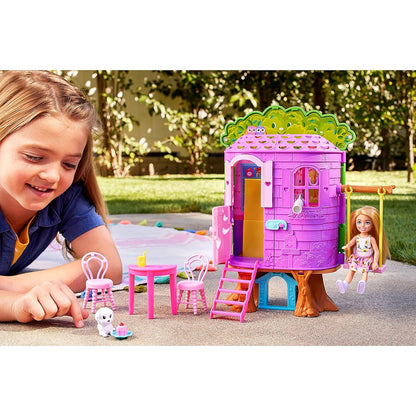 Barbie Chelsea Doll & Treehouse Playset with Pet Puppy – Dollhouse with Furniture, Slide & 10+ Accessories