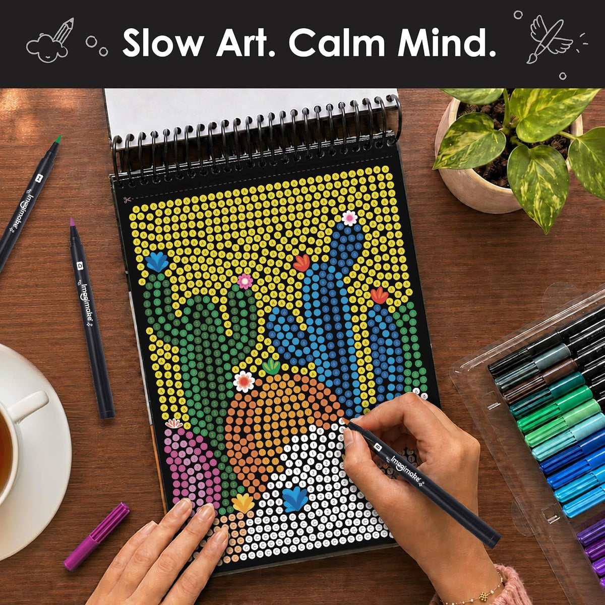 Imagimake Look What I Made! Mystery Mosaic Patterns Paint by Numbers Art Kit with 30 Designs & 20 Colour Pens – Creative Activity Set for Kids Ages 6+