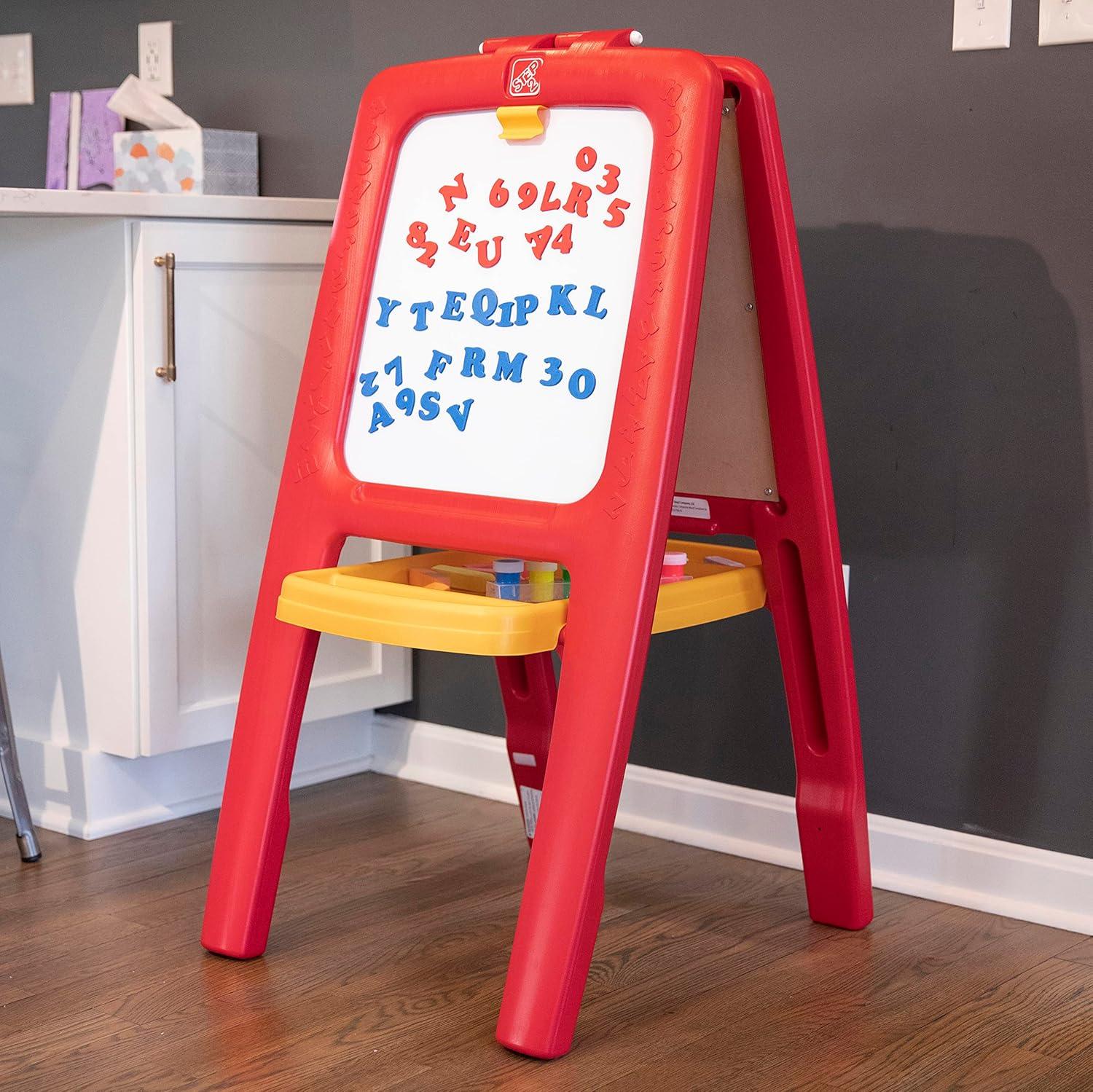 Step2 Easel for Two – Red Double-Sided Art Station with Magnetic Letters & Numbers - Jaiman Toys